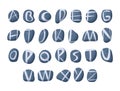 Stone vector alphabet. Blue grey river sea stones with letters stripes different shapes on white background. Flat style Royalty Free Stock Photo