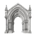 Stone vintage arch door Elements of the architecture of buildings in the Gothic style on isolated transparent background png.