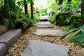Stone walkway in garden step stone in gravel Royalty Free Stock Photo