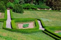 Stone walkway with hedge view from above on a maze. Royalty Free Stock Photo