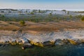 Stone wall on the Baltic sea in the summer. Osmussaar coast, island in Estonia Royalty Free Stock Photo