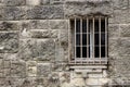 Stone Wall and barred window of Spanish Mission Espada Royalty Free Stock Photo