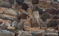 Stone wall. Bricks and stones on the ruins of an old building. Close-up Royalty Free Stock Photo