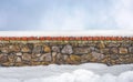 Stone wall covered by snow with a sky background Royalty Free Stock Photo