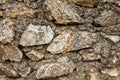 Stone wall dark brown old and weathered from many stones blocks background Royalty Free Stock Photo