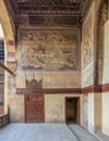 Stone wall decorated with mural depicting Istanbul city at ottoman historic Waseela Hanem House, Old Cairo, Egypt