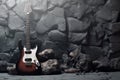 Stone wall electric guitar background. Generate Ai