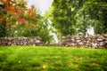 Stone wall and fall foliage in autumn in new england Royalty Free Stock Photo
