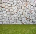 Stone wall with Green field Royalty Free Stock Photo