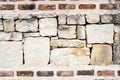 Stone wall of large elements in cretinine and bricks on top and bottom