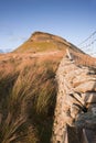 Stone wall leading up to Pen-y-Ghent in Yorkshire Dales National