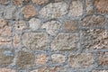 Stone wall made of huge large bricks with concrete and cement. Sturdy building structure in Antalya  Turkey. Textured background Royalty Free Stock Photo