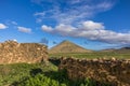 Stone wall and Mountain view La Oliva Fuerteventura Las Palmas Canary Islands Spain