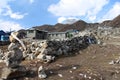 Stone wall near guest houses in Gokyo village