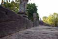 The stone wall in the old stone castle in Thailand