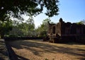 The stone wall in the old stone castle in Thailand