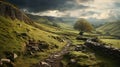 Dreamy Stone Wall Landscape In Hindu Yorkshire Dales