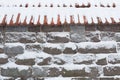 Stone wall and snow at winter day Royalty Free Stock Photo