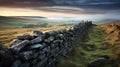 Dreamlike Hinterland: A Captivating Photo Of An English Moor With Stone Fence