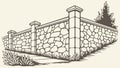 Stone Wall with Trees Rural Landscape Architectural Border, vector design Generative AI Royalty Free Stock Photo