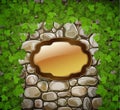 Stone wall with wooden shield Royalty Free Stock Photo