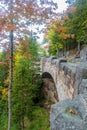 The stone walls of Cliffside Bridge line the Around Mountain carriage road in Acadia National Park Royalty Free Stock Photo