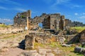 Ruins of the ancient Greco Roman city Hierapolis, Pamukkale, Turkey. Nature landscape