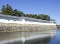 The stone walls, moats and white towers of the Hikone castle