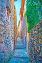 The stone walls in old Morcote, Switzerland Royalty Free Stock Photo