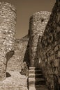 Stone walls and round tower at the Marvao Castle Royalty Free Stock Photo