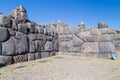 Stone Walls at Saksaywaman, Saqsaywaman, Sasawaman, Saksawaman, Sacsahuayman, Sasaywaman or Saksaq Waman citadel fortress in Cusco Royalty Free Stock Photo