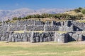 Stone Walls at Saksaywaman, Saqsaywaman, Sasawaman, Saksawaman, Sacsahuayman, Sasaywaman or Saksaq Waman citadel fortress in Cusco Royalty Free Stock Photo