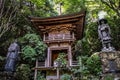 Stone warriors on the way up mount misen, Miyajima, Hiroshima, Japan Royalty Free Stock Photo