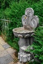 Stone water tap with bowl near Ebu Beker Mosque on Rruga Teuta street in Shkodra. Decorative