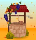 Stone water well autumn season Vector illustrations Royalty Free Stock Photo