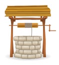 Stone water well with wooden roof vector illustration Royalty Free Stock Photo