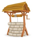 Stone water well with wooden roof vector illustration Royalty Free Stock Photo