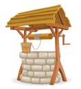 Stone water well with wooden roof vector illustration Royalty Free Stock Photo