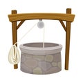 Stone Well as Structure in the Ground for Accessing Water with Rope for Pulling Bucket Vector Illustration