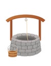 Stone well with rope and bucket medieval design vector illustration isolated on white background Royalty Free Stock Photo