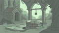 Stone Well under Archway, Medieval Setting, Ancient Structure, vector design Generative AI Royalty Free Stock Photo