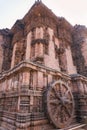 A stone wheel engraved in the walls of 800 year old Sun Temple, Konark, India Royalty Free Stock Photo