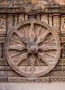 A stone wheel engraved in the walls of 800 year old Sun Temple, Konark, India Royalty Free Stock Photo