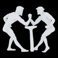 Stone white statue of two armwrestling fighters on a black background. 3d rendering