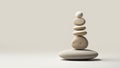 Stone Zen concept. Balanced rock stacks convey tranquility and harmony. Reflection of meditation, mental equilibrium, and serenity