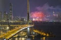 Stonecutters Bridge night view at National Day Fireworks Display Royalty Free Stock Photo