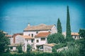 Stoned houses and cypress trees, Bale, Croatia Royalty Free Stock Photo