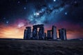 Stonehenge, the ancient monolithic stone circle, illuminated under a breathtaking night sky filled with countless stars, Ancient