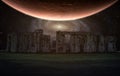 Stonehenge an ancient prehistoric stone monument with night sky and Planet, Wiltshire, UK.