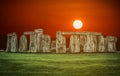 Stonehenge an ancient prehistoric stone monument at sunset in Wi